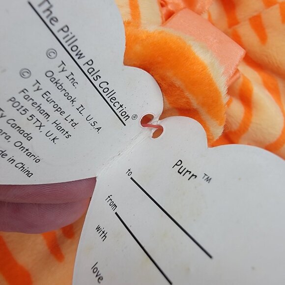 Ty Pillow Pals Purr Orange Stripes Tabby Tiger Cat Plush Stuffed Animal 14" 1996 - Picture 3 of 6